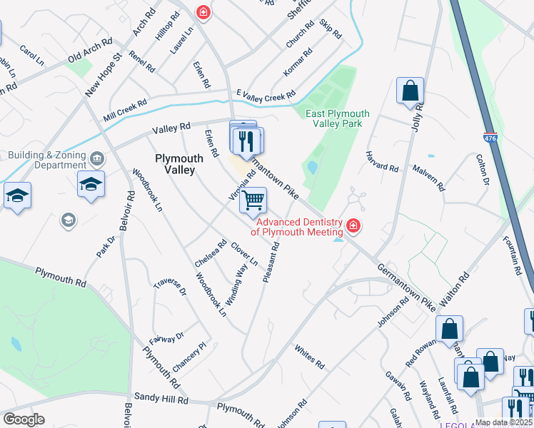 map of restaurants, bars, coffee shops, grocery stores, and more near 814 Erlen Road in Plymouth Meeting