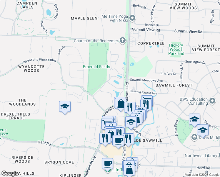 map of restaurants, bars, coffee shops, grocery stores, and more near 7750 Scioto Crossing Boulevard in Dublin