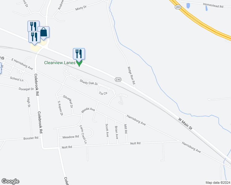 map of restaurants, bars, coffee shops, grocery stores, and more near 1939 Shady Oak Drive in Mount Joy