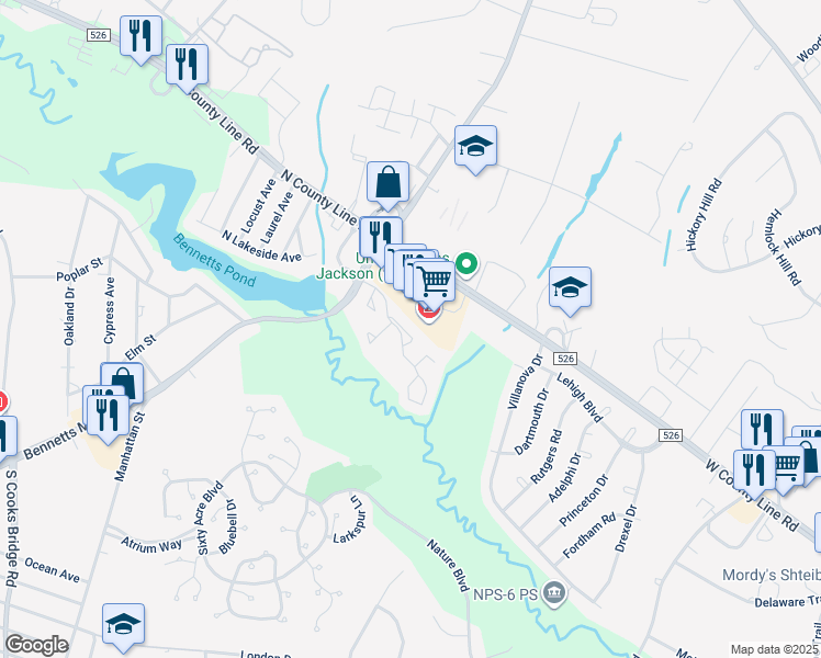 map of restaurants, bars, coffee shops, grocery stores, and more near 90 Rita Lane in Jackson Township