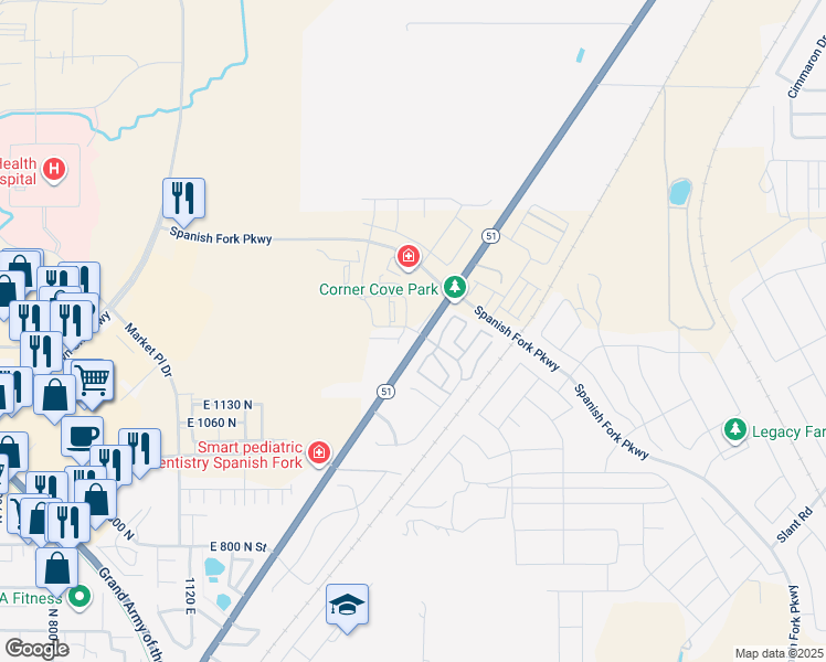 map of restaurants, bars, coffee shops, grocery stores, and more near 2619 South State Street in Spanish Fork