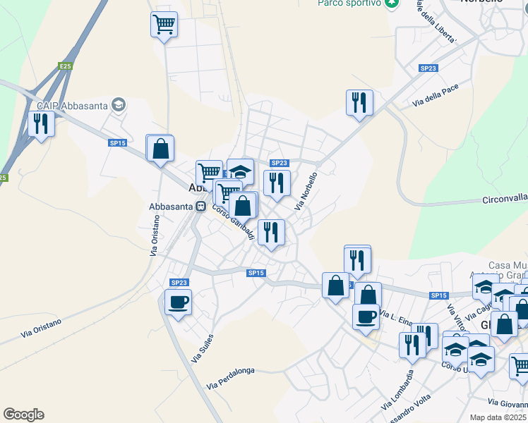 map of restaurants, bars, coffee shops, grocery stores, and more near 16 Via San Satta in Abbasanta