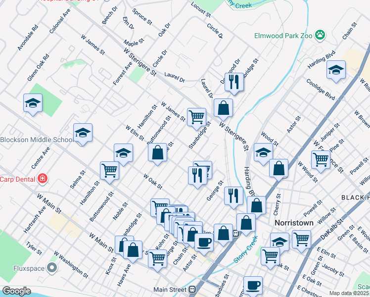 map of restaurants, bars, coffee shops, grocery stores, and more near 829 Stanbridge Street in Norristown