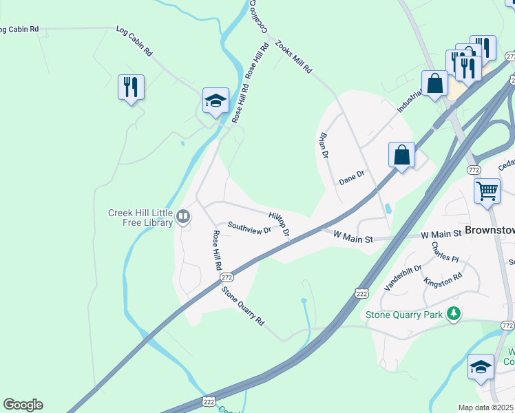 map of restaurants, bars, coffee shops, grocery stores, and more near 331 Hilltop Drive in Ephrata