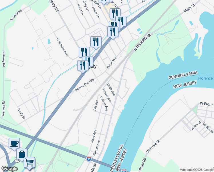 map of restaurants, bars, coffee shops, grocery stores, and more near 1130 Edgely Road in Bristol