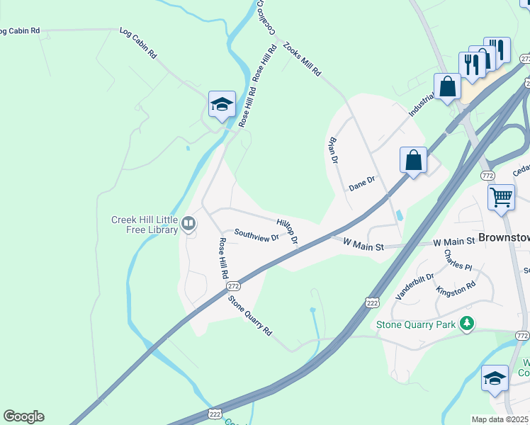 map of restaurants, bars, coffee shops, grocery stores, and more near 331 Hilltop Drive in Ephrata