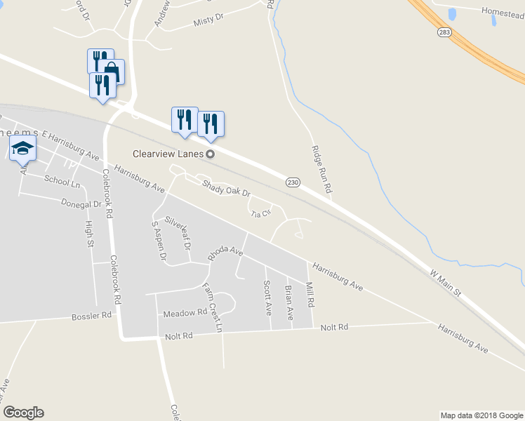 map of restaurants, bars, coffee shops, grocery stores, and more near 13 Tia Circle in Mount Joy