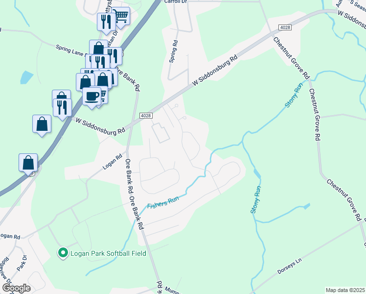 map of restaurants, bars, coffee shops, grocery stores, and more near Stonebridge Drive in Dillsburg