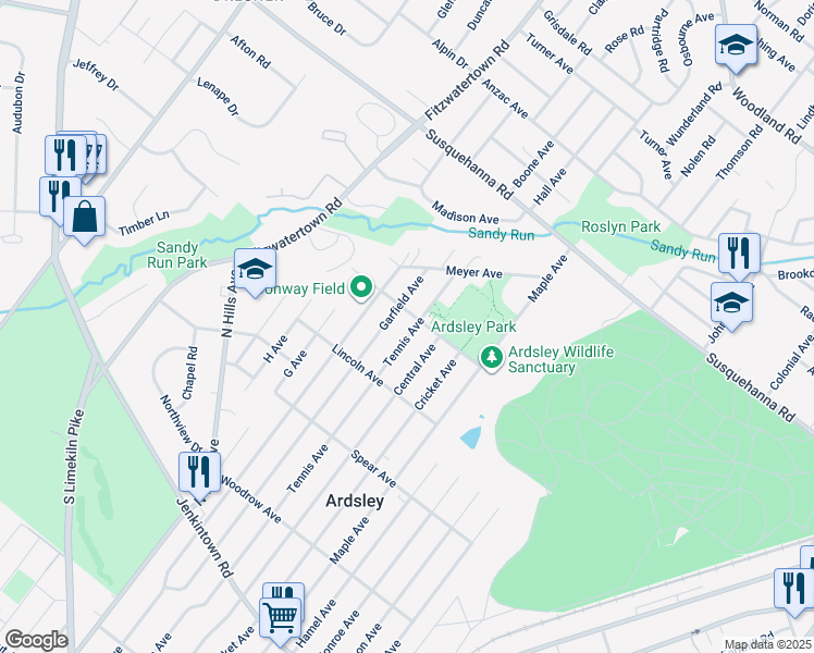 map of restaurants, bars, coffee shops, grocery stores, and more near 950 Tennis Ave in Glenside