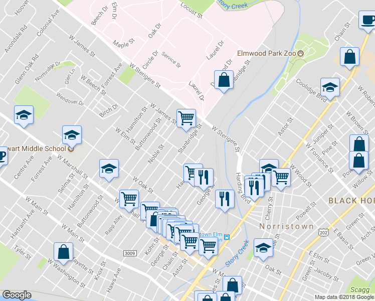 map of restaurants, bars, coffee shops, grocery stores, and more near 906 Stanbridge Street in Norristown