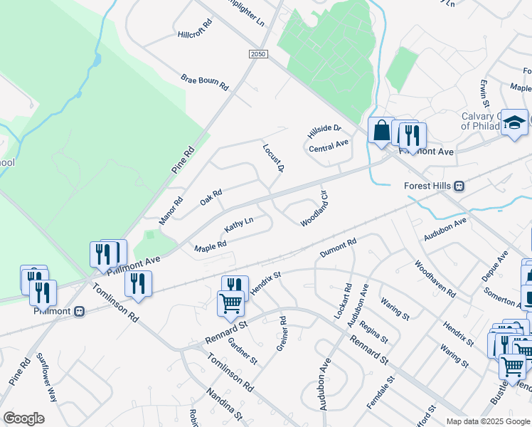 map of restaurants, bars, coffee shops, grocery stores, and more near 46 Maple Road in Montgomery County