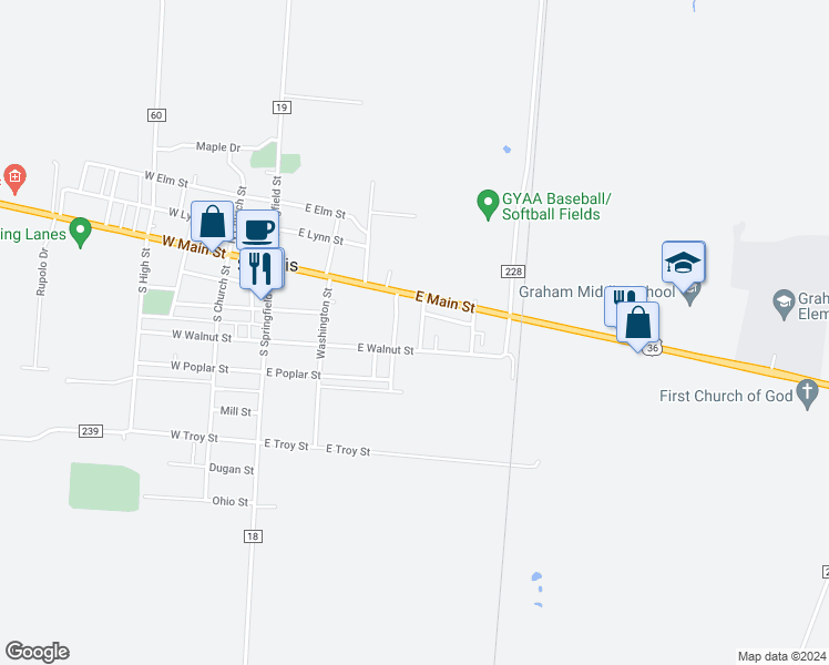map of restaurants, bars, coffee shops, grocery stores, and more near 126 Bowersock Avenue in Saint Paris