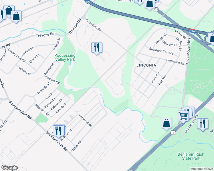 map of restaurants, bars, coffee shops, grocery stores, and more near 114 Graystone Drive in Bucks County