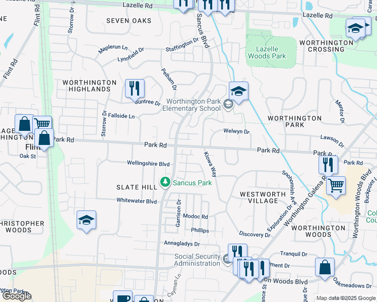 map of restaurants, bars, coffee shops, grocery stores, and more near 873 Soramill Lane in Columbus