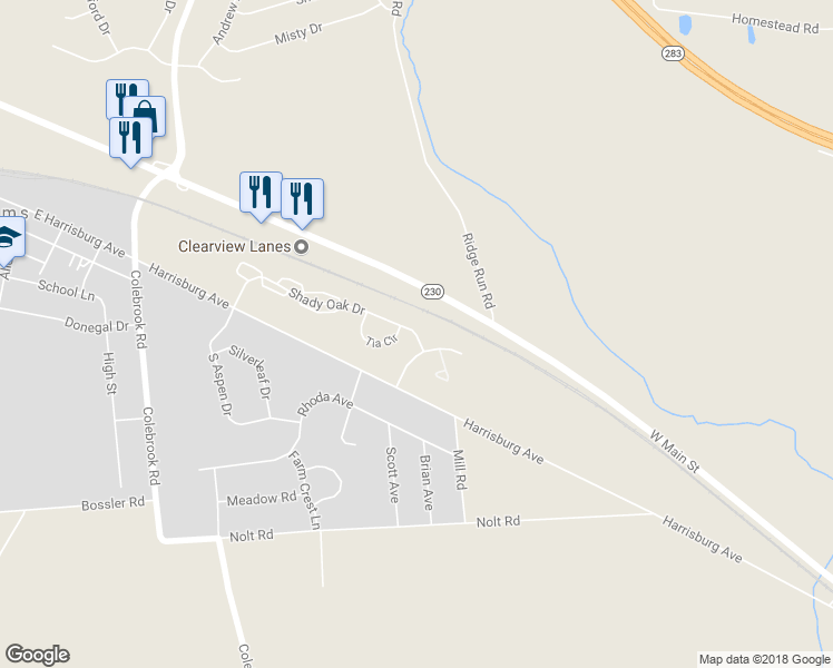 map of restaurants, bars, coffee shops, grocery stores, and more near 1959 Shady Oak Drive in Mount Joy