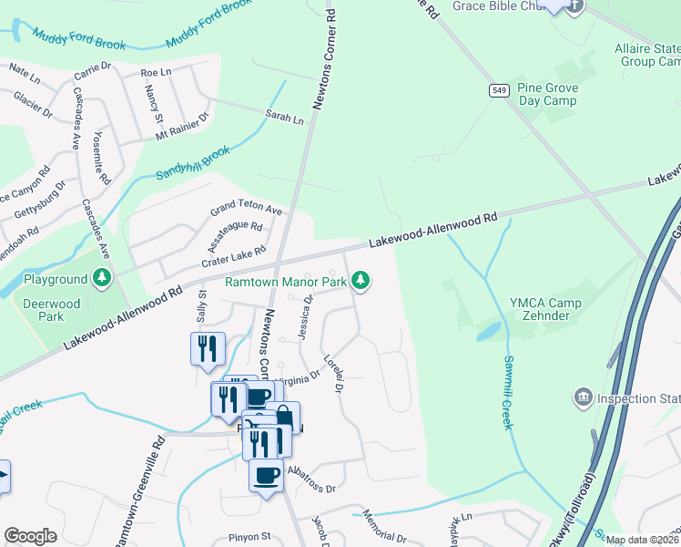 map of restaurants, bars, coffee shops, grocery stores, and more near 4 Tracey Court in Howell Township