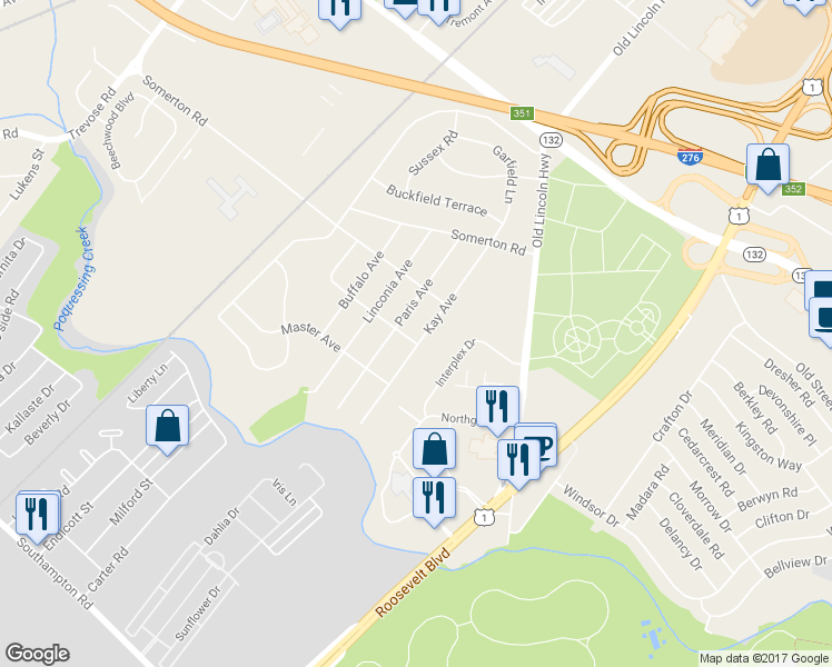 map of restaurants, bars, coffee shops, grocery stores, and more near 2506 Kay Avenue in Bucks County