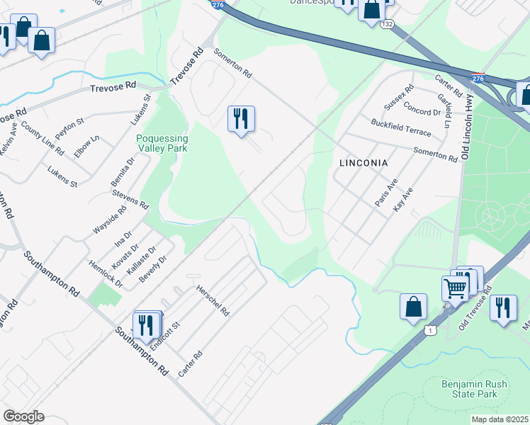 map of restaurants, bars, coffee shops, grocery stores, and more near 114 Graystone Drive in Bucks County