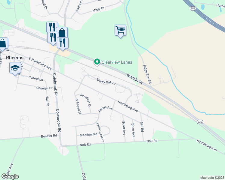 map of restaurants, bars, coffee shops, grocery stores, and more near 72 Tia Circle in Mount Joy