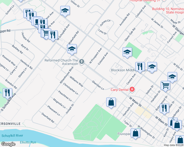 map of restaurants, bars, coffee shops, grocery stores, and more near 1640 W Main St in Eagleville