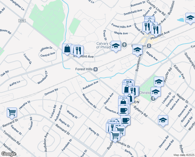 map of restaurants, bars, coffee shops, grocery stores, and more near 512 Byberry Road in Philadelphia