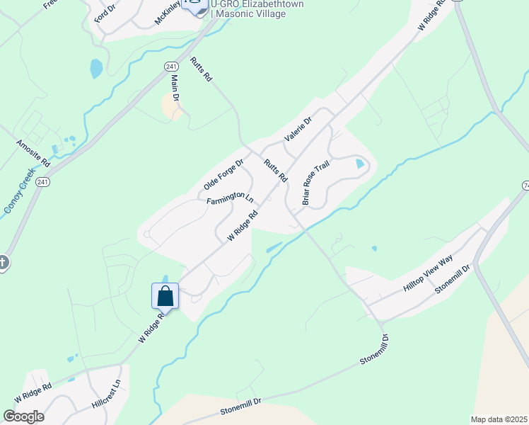 map of restaurants, bars, coffee shops, grocery stores, and more near 702 W Ridge Rd in Elizabethtown