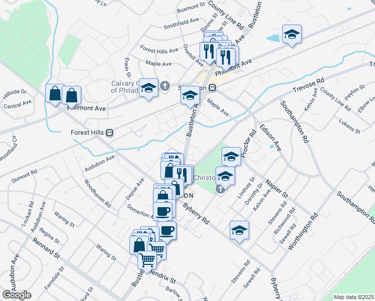 map of restaurants, bars, coffee shops, grocery stores, and more near 614 Hazell Lane in Philadelphia