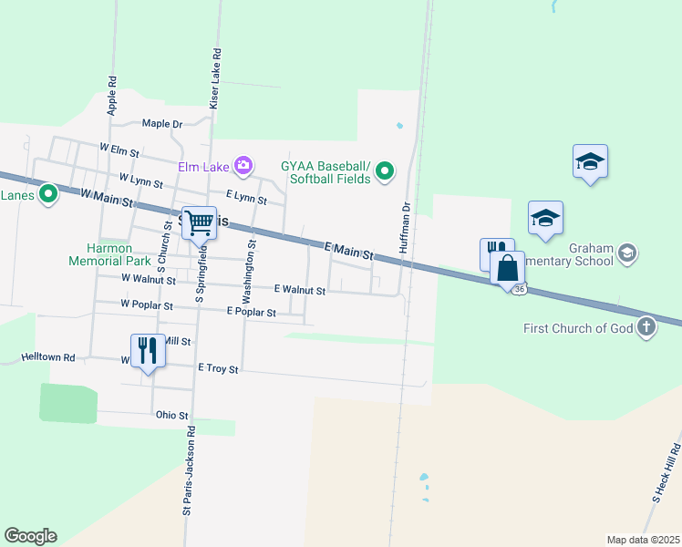 map of restaurants, bars, coffee shops, grocery stores, and more near 126 Bowersock Avenue in Saint Paris