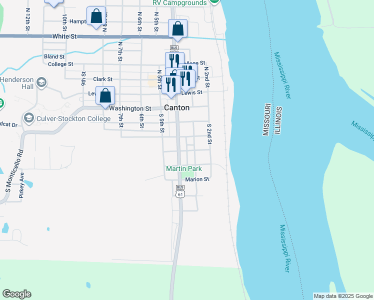 map of restaurants, bars, coffee shops, grocery stores, and more near 317 Jefferson Street in Canton