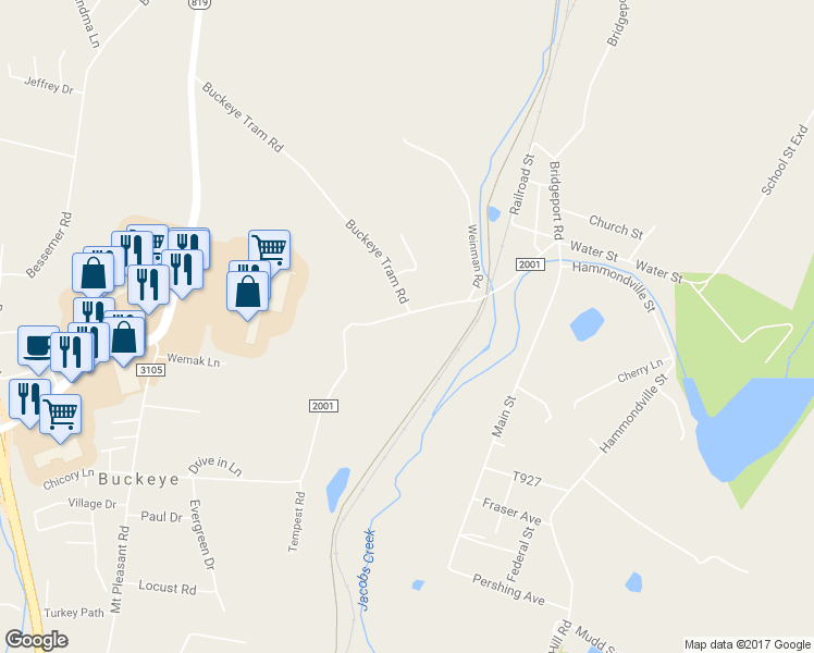 map of restaurants, bars, coffee shops, grocery stores, and more near 266 Buckeye Road in Mount Pleasant