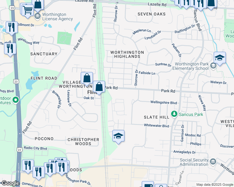 map of restaurants, bars, coffee shops, grocery stores, and more near 537 Summerview Drive in Columbus