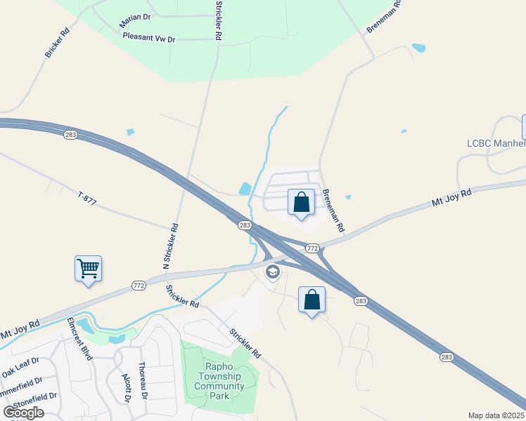 map of restaurants, bars, coffee shops, grocery stores, and more near 21 Ridgewood Manor in Manheim