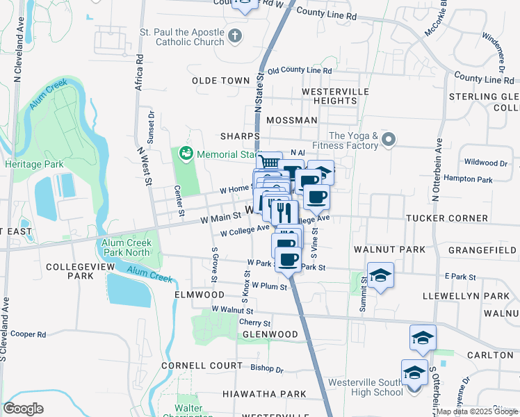 map of restaurants, bars, coffee shops, grocery stores, and more near in Westerville