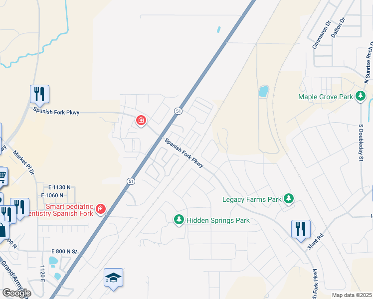map of restaurants, bars, coffee shops, grocery stores, and more near 1914 East 1350 North in Spanish Fork
