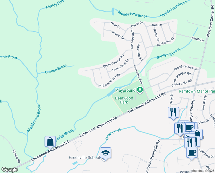 map of restaurants, bars, coffee shops, grocery stores, and more near 97 West Shenendoah Road in Howell Township