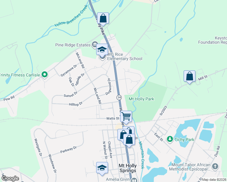 map of restaurants, bars, coffee shops, grocery stores, and more near 8 Group Court in Mount Holly Springs