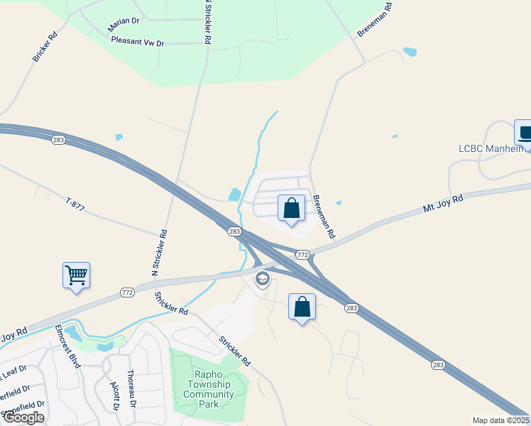 map of restaurants, bars, coffee shops, grocery stores, and more near 104 Ridgewood Manor in Manheim