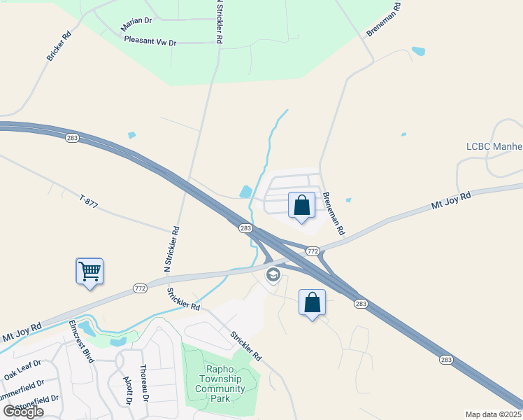map of restaurants, bars, coffee shops, grocery stores, and more near 21 Ridgewood Manor in Manheim