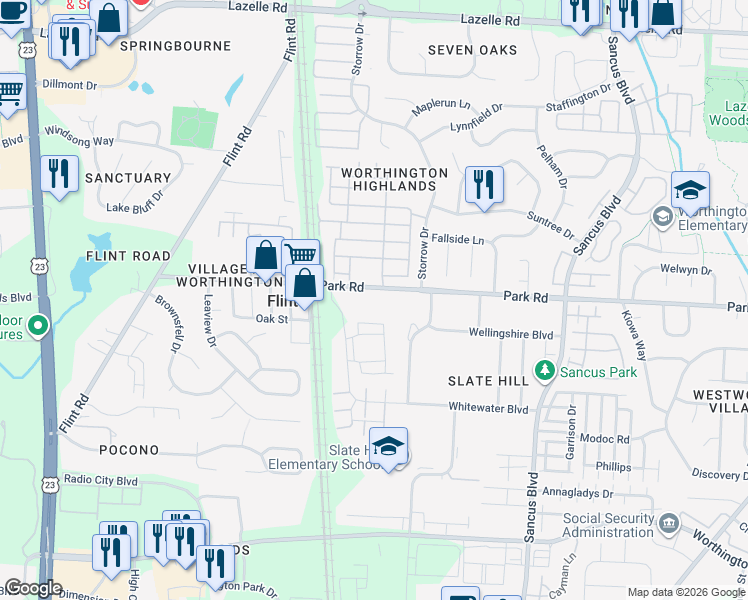 map of restaurants, bars, coffee shops, grocery stores, and more near 537 Summerview Drive in Columbus