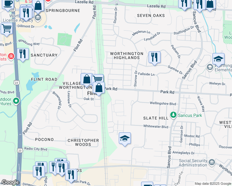 map of restaurants, bars, coffee shops, grocery stores, and more near 537 Summerview Drive in Columbus
