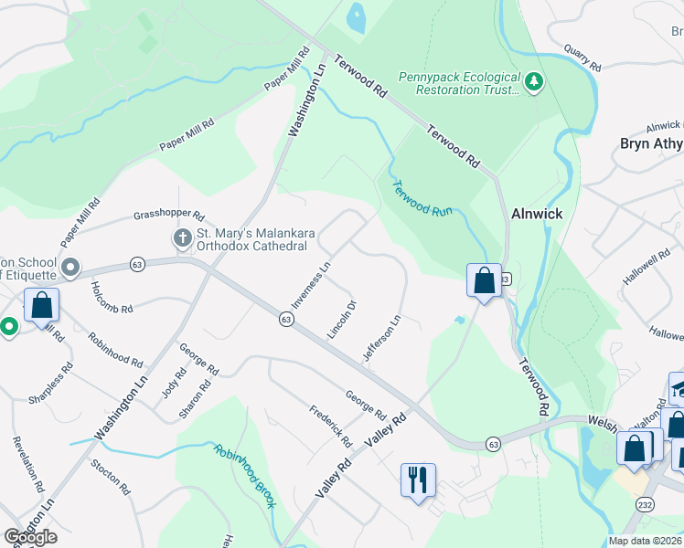 map of restaurants, bars, coffee shops, grocery stores, and more near 1171 Lincoln Drive in Montgomery County
