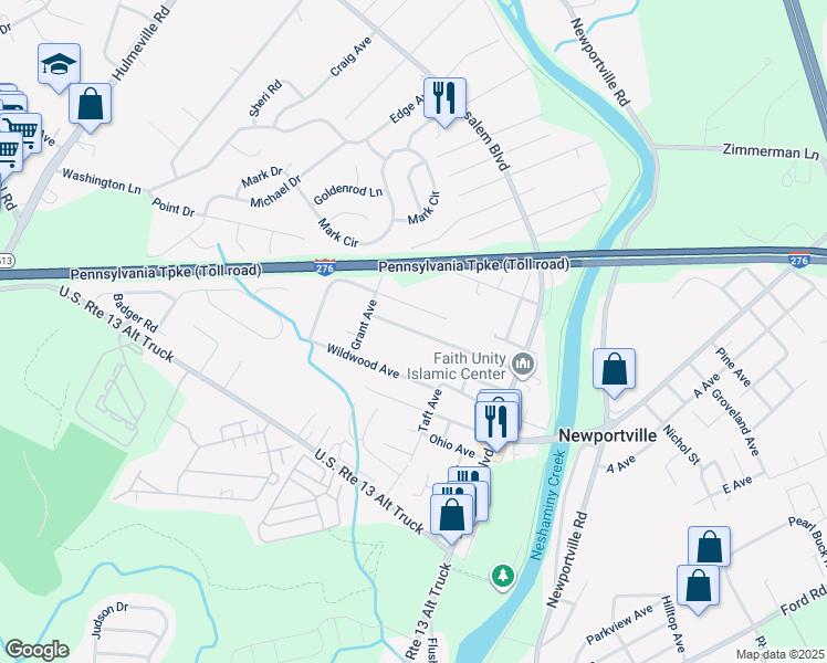 map of restaurants, bars, coffee shops, grocery stores, and more near 1227 Florida Avenue in Bensalem