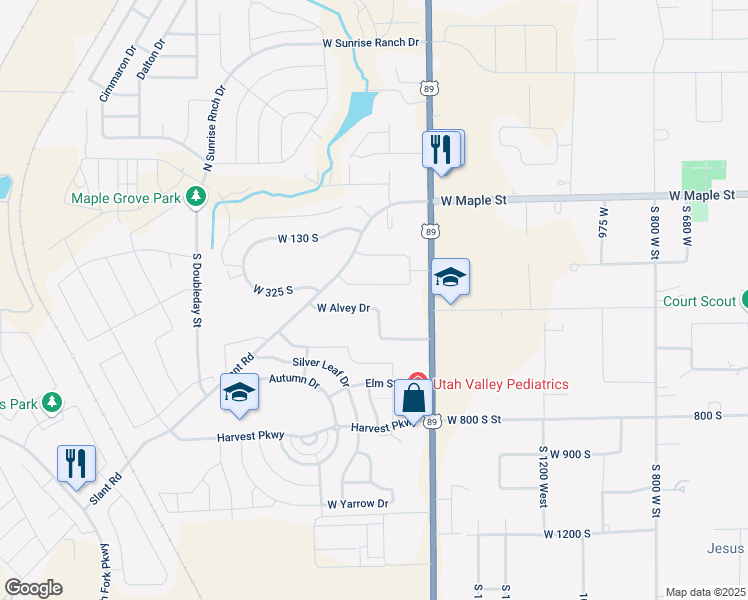 map of restaurants, bars, coffee shops, grocery stores, and more near 1810 West Alvey Drive in Mapleton