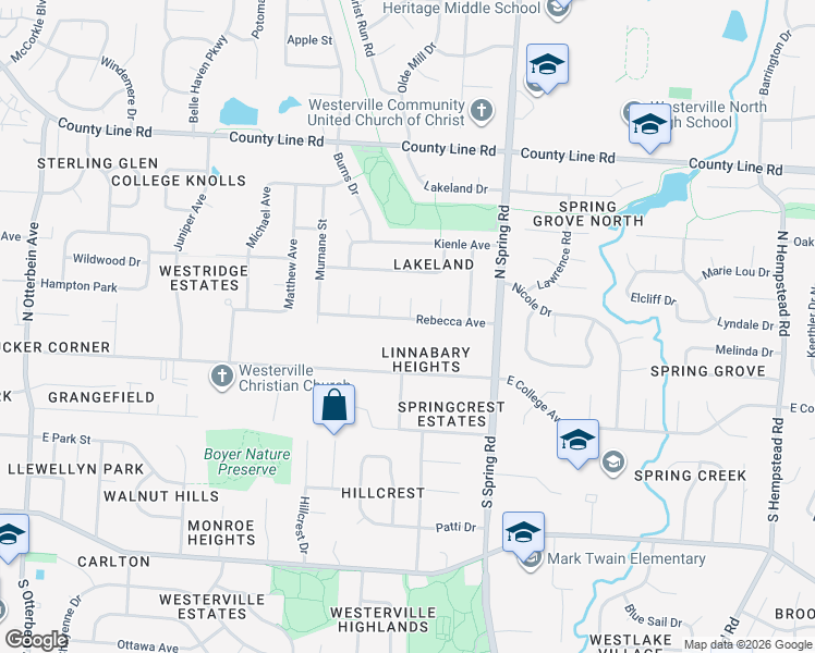 map of restaurants, bars, coffee shops, grocery stores, and more near 703 Rebecca Avenue in Westerville