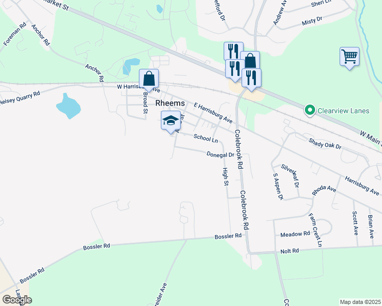 map of restaurants, bars, coffee shops, grocery stores, and more near 158 Donegal Drive in Elizabethtown