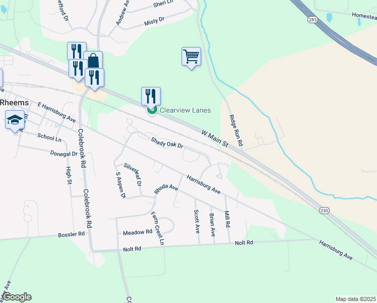map of restaurants, bars, coffee shops, grocery stores, and more near 13 Tia Circle in Mount Joy