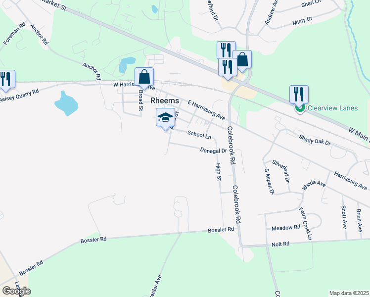 map of restaurants, bars, coffee shops, grocery stores, and more near 158 Donegal Drive in Elizabethtown