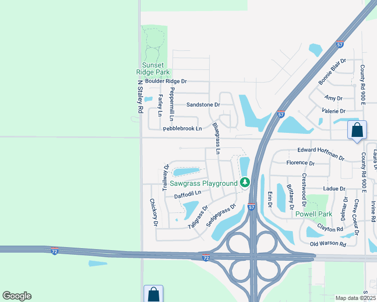 map of restaurants, bars, coffee shops, grocery stores, and more near 3914 Trailway Drive in Champaign