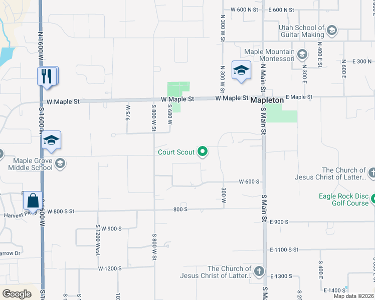 map of restaurants, bars, coffee shops, grocery stores, and more near 646 Fallen Leaf Drive in Mapleton