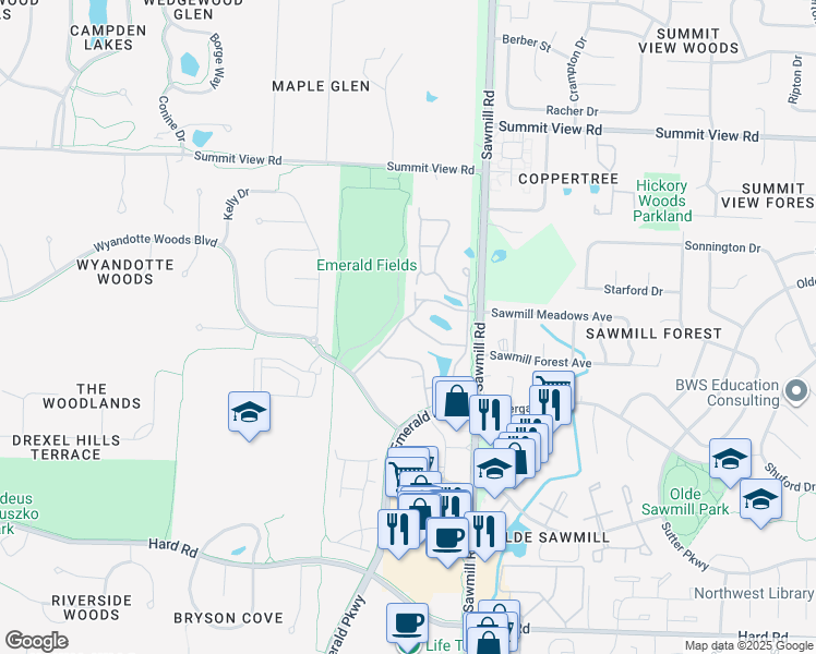 map of restaurants, bars, coffee shops, grocery stores, and more near 3864 Carberry Drive in Dublin